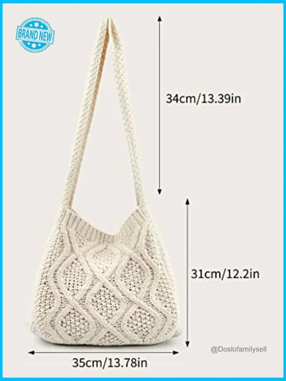 Crochet Shoulder Hobo Bag Knitted Tote Shopping Wide Strap Casual